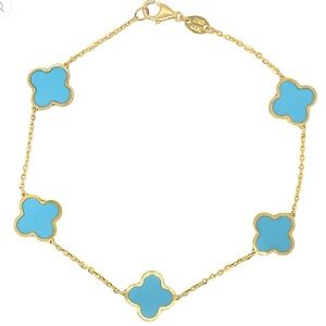 Chic Gold Bracelet with Blue Clover Accents 14k solid gold 7 inches